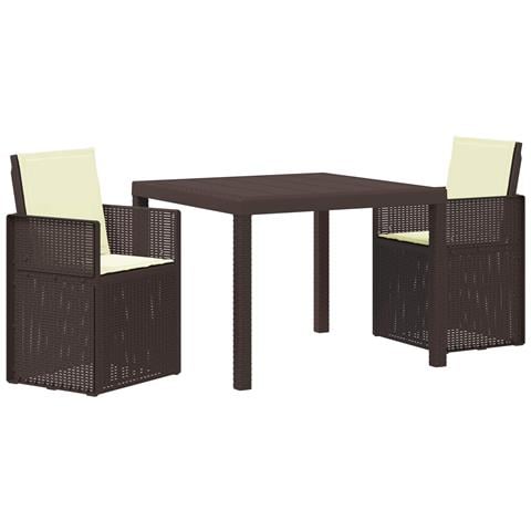 Set da Pranzo per Giardino con cuscino 3 pcs Marrone e Crema PP - Foto 1