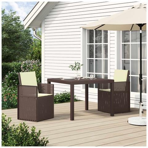 Set da Pranzo per Giardino con cuscino 3 pcs Marrone e Crema PP - Foto 2