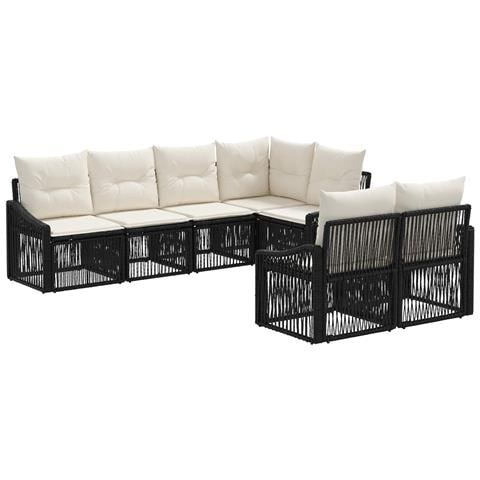 Set Divano da Giardino 7 pz 7-Numero di posti Nero polyrattan - Foto 1