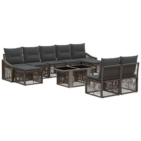 Set Divano da Giardino 10 pz Grigio e Grigio Scuro polyrattan - Foto 1