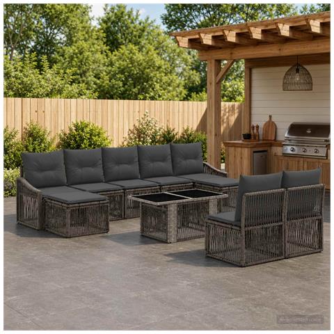 Set Divano da Giardino 10 pz Grigio e Grigio Scuro polyrattan - Foto 10