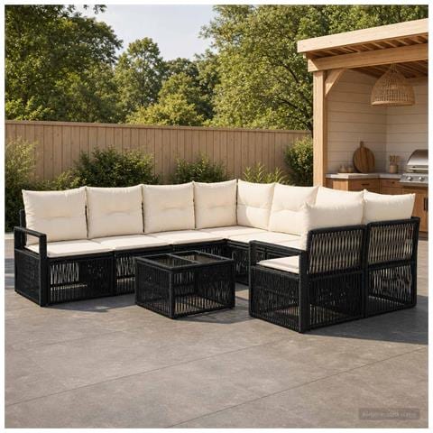 Set Divano da Giardino 9 pz Nero polyrattan - Foto 2