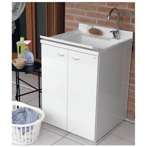 Mobile Lavatoio Per Esterno A 2 Ante   Forte 60x60 Cm Con Asse Bianco - 60 Cm Bianco A Magazzino - Foto 3