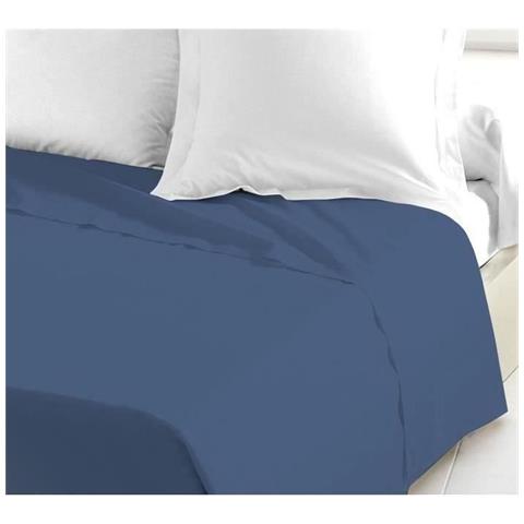 Lenzuolo Piatto - 240 X 300 Cm - 100% Cotone - Blu - Foto 2