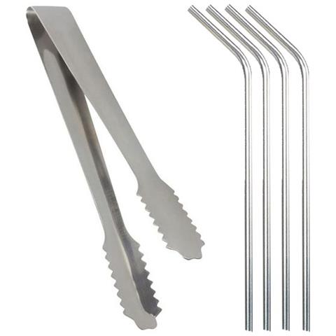 Pinze Per Cubetti Di Ghiaccio + 4 Cannucce In Acciaio Inossidabile - Foto 1