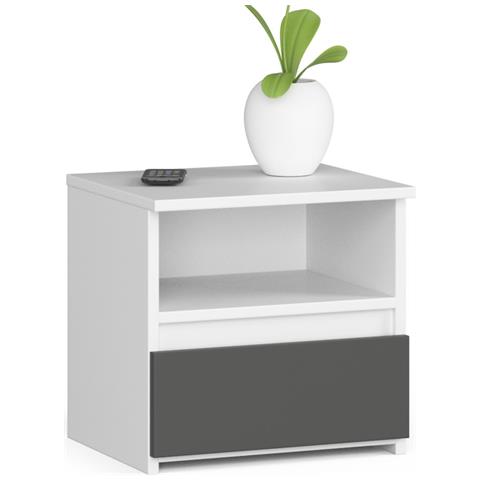 Comodino CL1, 1 cassetto, 40x35x40 cm, Colore Bianco e Grigio Grafite - Foto 1