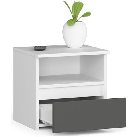 Comodino CL1, 1 cassetto, 40x35x40 cm, Colore Bianco e Grigio Grafite - Foto 2