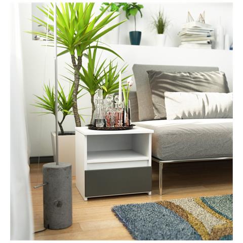 Comodino CL1, 1 cassetto, 40x35x40 cm, Colore Bianco e Grigio Grafite - Foto 5