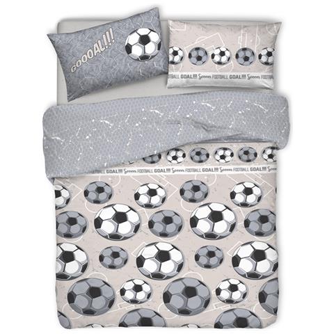 Copripiumino Sacco Piumone Pensieri Delicati Cotone Disegno Calcio Singolo Grigio - Foto 1