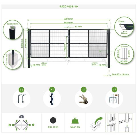 Cancello Battente In Rete Grigia Razo 4m H.140cm - Foto 8