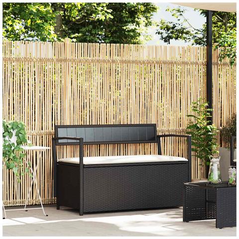 Panca Portaoggetti da Giardino con Cuscino in Polyrattan Nero - Foto 1