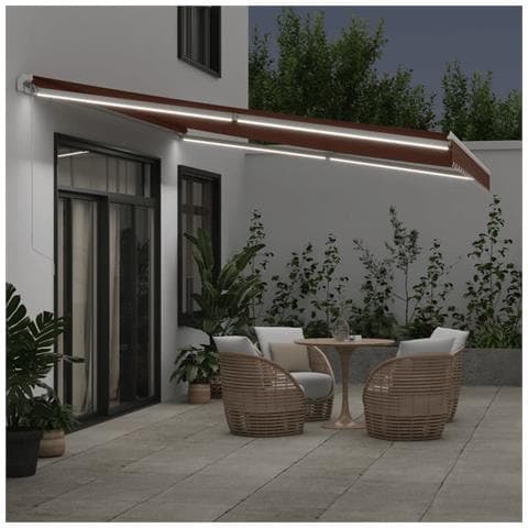 Tenda Retrattile Manuale Con Led 450x300 Cm Marrone - Foto 3