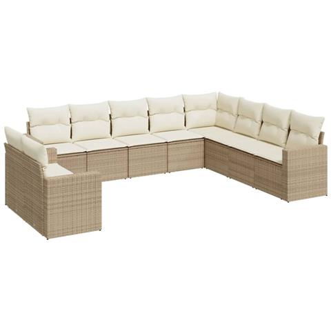 Set Divano Da Giardino 10 Pz Con Cuscini Beige In Polyrattan - Foto 2