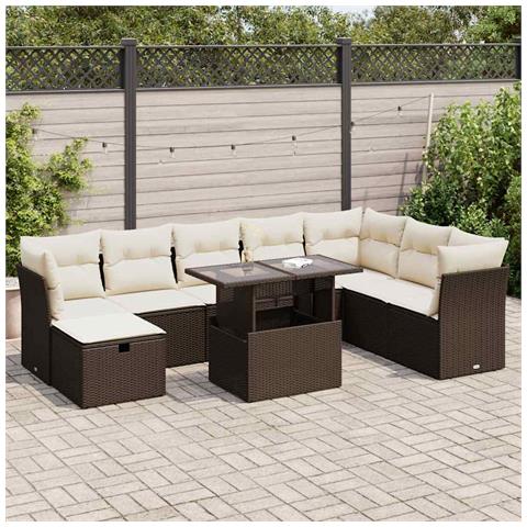 Set Divani Da Giardino 9pz Con Cuscini Marrone In Polyrattan - Foto 2