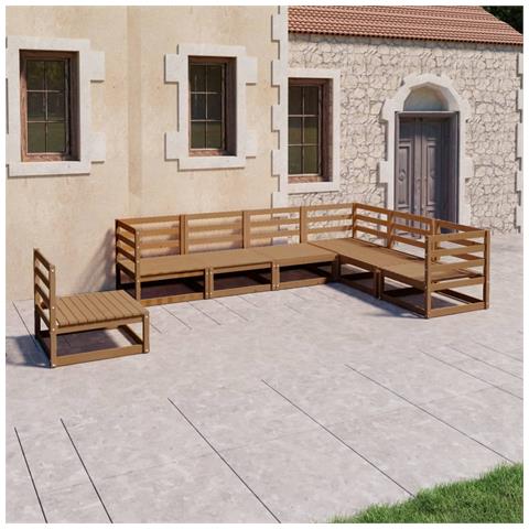 Lusso Casadino - Set Salotto Da Giardino 7pz Marrone Ambra Legno Massello Pino - Foto 8