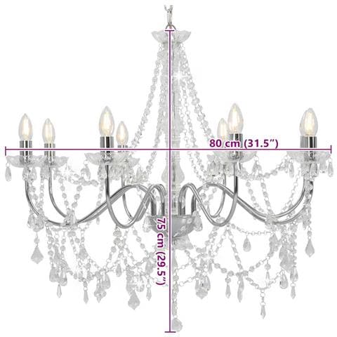 Lampadario Con Perline Argento 8 Lampadine E14 - Foto 8