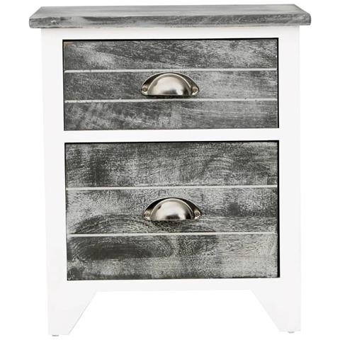 Comodino Grigio E Bianco 38x28x45 Cm In Legno Di Paulownia - Foto 2