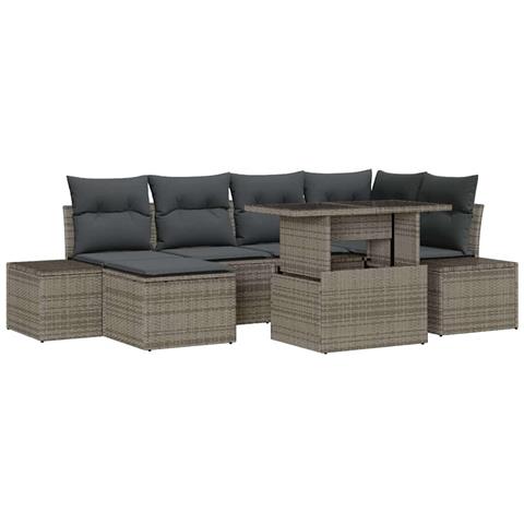 Set di divani da giardino 7 pezzi con cuscini Grigio in Polyrattan - Foto 1