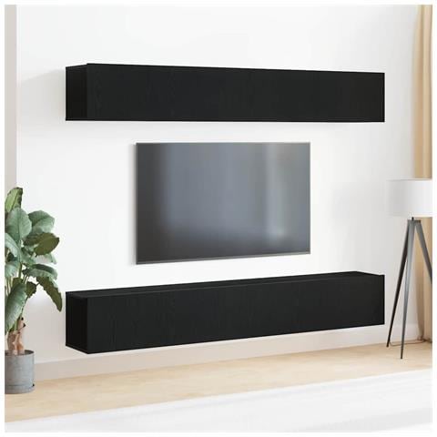 Set di mobili per TV a parete in 4 pezzi di  in legno ingegnerizzato nero rovere - Foto 2