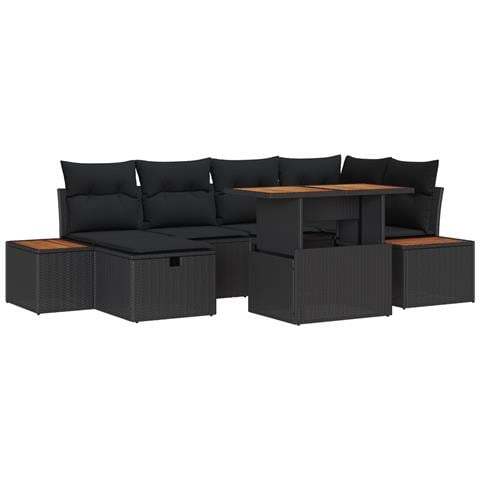 Set Divano da Giardino 7 Pezzi con Cuscini Nero Rattan Polietilene - Foto 1