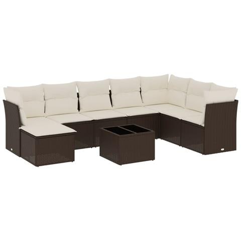 Set Divani da Giardino 9pz con Cuscini Marrone in Polyrattan - Foto 1