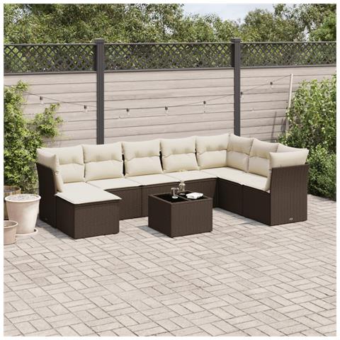 Set Divani da Giardino 9pz con Cuscini Marrone in Polyrattan - Foto 2