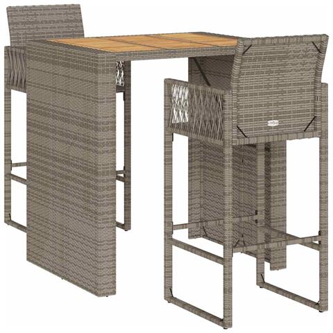Set Bar da Giardino 3pz senza Cuscini Grigio Polyrattan Acacia - Foto 1