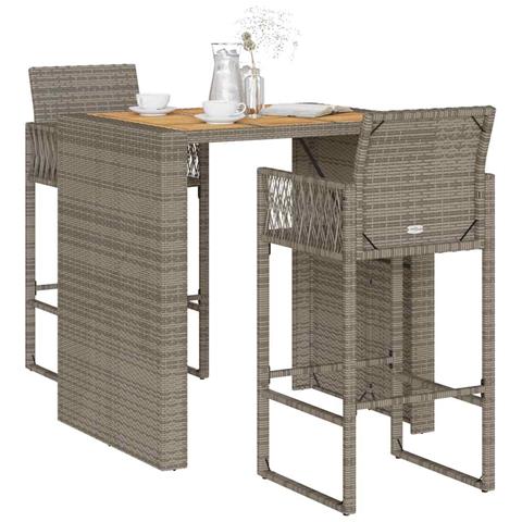 Set Bar da Giardino 3pz senza Cuscini Grigio Polyrattan Acacia - Foto 2