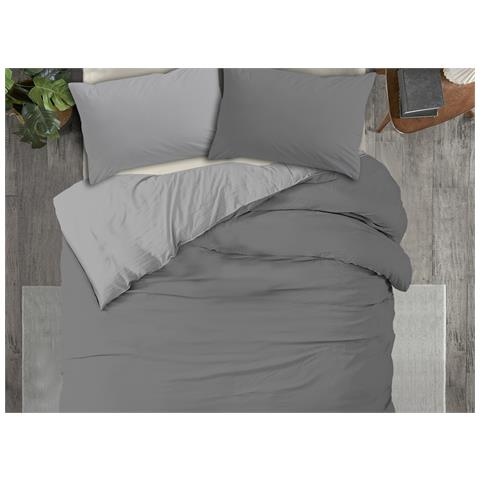 Copripiumino No Stiro Tinta Unita Bicolor Microfibra Effetto Manopesca Francesca Matrimoniale Antracite-grigo - Foto 1