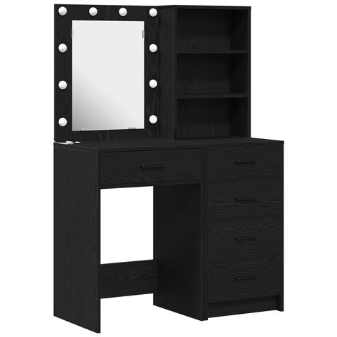Set di 2 Pezzi di Tavolo da Trucco con LED in Legno Ingienierizzato Nero - Foto 1