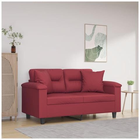 Divano a 2 Posti con Cuscini Rosso Vino 120 cm in Similpelle - Foto 2