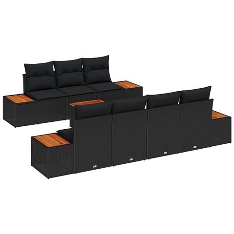 Set Divano da Giardino con cuscino 8 pcs Nero Poly Rattan - Foto 1