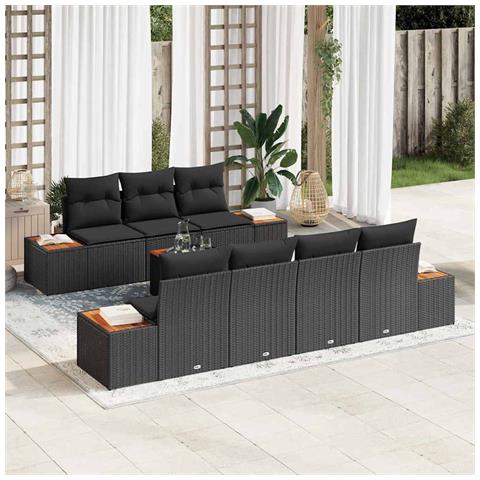 Set Divano da Giardino con cuscino 8 pcs Nero Poly Rattan - Foto 2