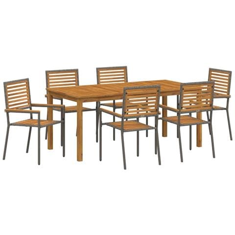 Set da Pranzo per Giardino 7 pcs Grigio Poly Rattan - Foto 1