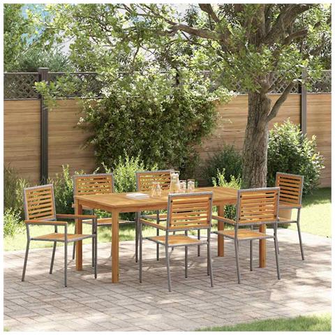 Set da Pranzo per Giardino 7 pcs Grigio Poly Rattan - Foto 2