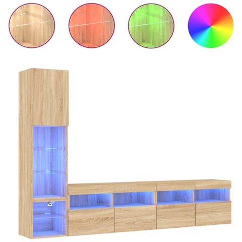 Mobili TV a Muro con LED 4pz Rovere Sonoma Legno Multistrato - Foto 1