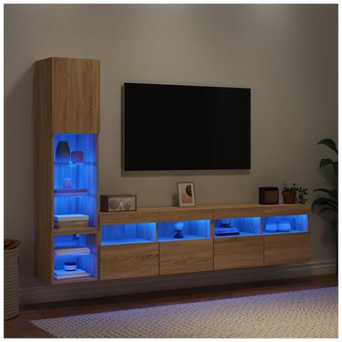 Mobili TV a Muro con LED 4pz Rovere Sonoma Legno Multistrato - Foto 2