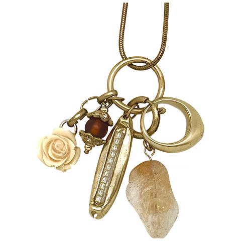 Collana Long Drift, In Ottone Placcato Oro, Con Anello E Altri Ciondoli - Foto 2