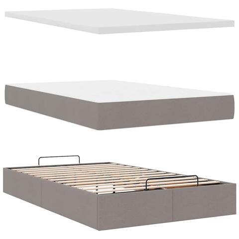 Struttura Letto Pouf con Materasso Tortora 120x190 cm Tessuto - Foto 9