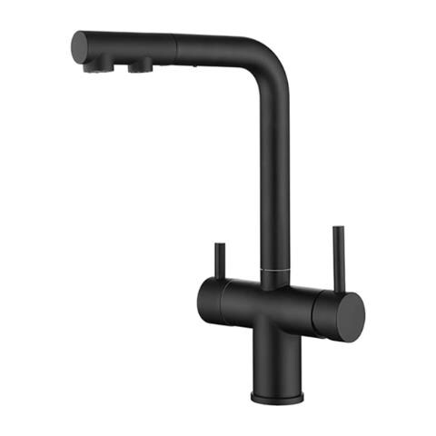 Rubinetto per lavello da cucina, Blackswan, tipo M345, modello nero opaco con uscita acqua purificata e doccia mobile, dimensioni 32,5 cm - Foto 1