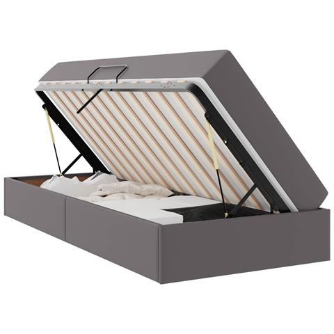 Letto con contenitore e materasso 2 pcs Grigio Pelle - Foto 1