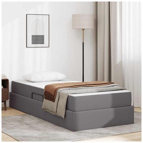 Letto con contenitore e materasso 2 pcs Grigio Pelle - Foto 2