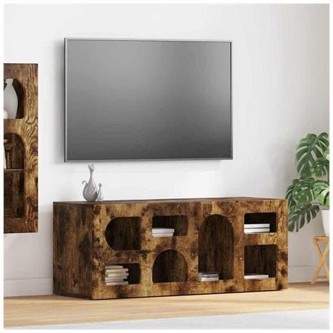 Mobile TV Rovere fumé 100 x 35 x 40 cm Legno multistrato - Foto 2