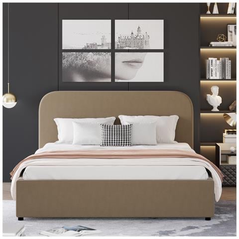 Houston Letto Con Contenitore 160x200 Cm In Velluto Tortora - Foto 6