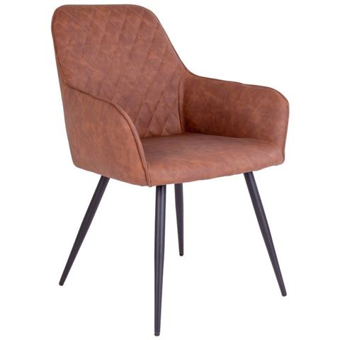 Set 2 Sedie Da Pranzo Harbo In Ecopelle Marrone Vintage Con Gambe Nere - Foto 1