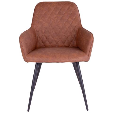 Set 2 Sedie Da Pranzo Harbo In Ecopelle Marrone Vintage Con Gambe Nere - Foto 2