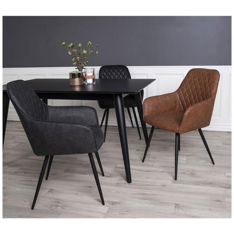 Set 2 Sedie Da Pranzo Harbo In Ecopelle Marrone Vintage Con Gambe Nere - Foto 8