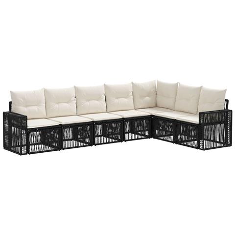 Set Divano da Giardino 7 pcs Nero e Bianco Crema polyrattan - Foto 1