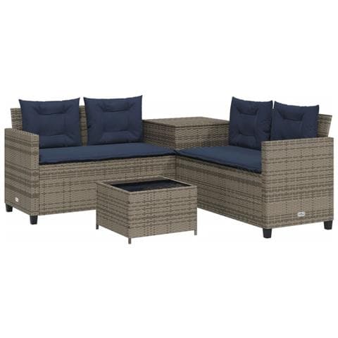 Divano da giardino con Tavolino e cuscini a forma di L in Polyrattan Grigio - Foto 1