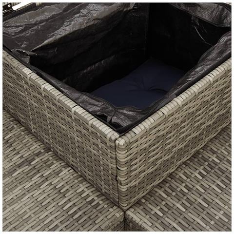 Divano da giardino con Tavolino e cuscini a forma di L in Polyrattan Grigio - Foto 9